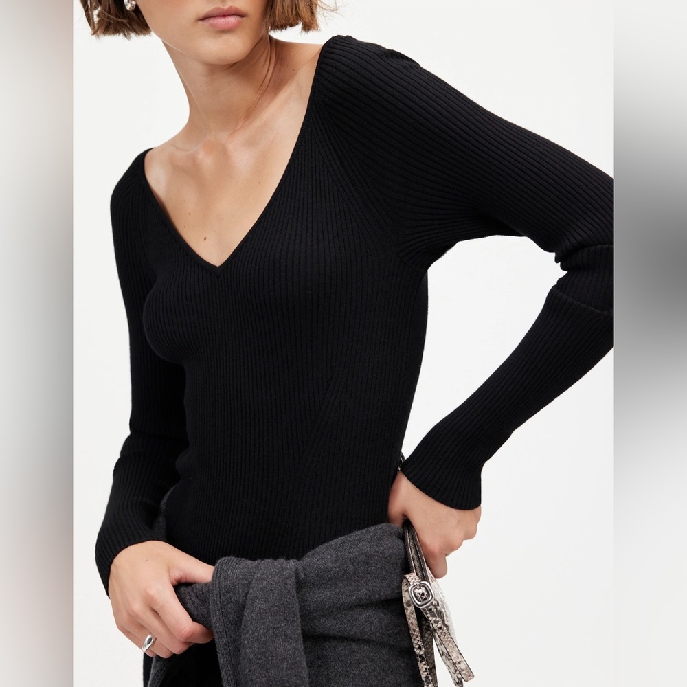 Madewell Sleek Black V-Neck Midi Dress - Picture 3 of 4